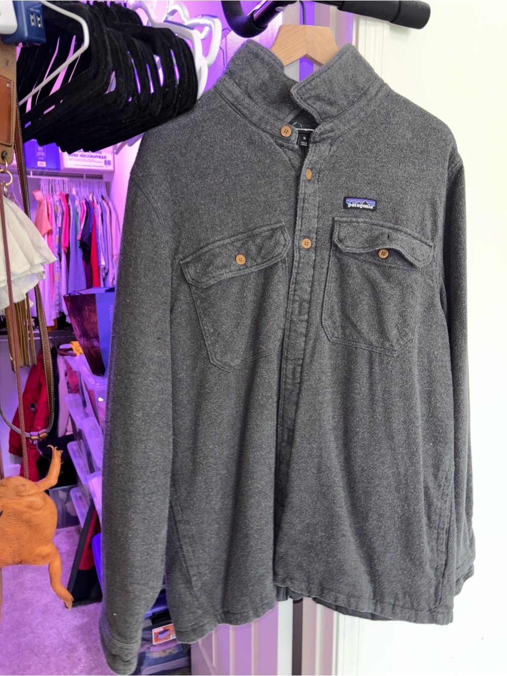 Patagonia Charcoal Gray Fleece Button-Up Pullover